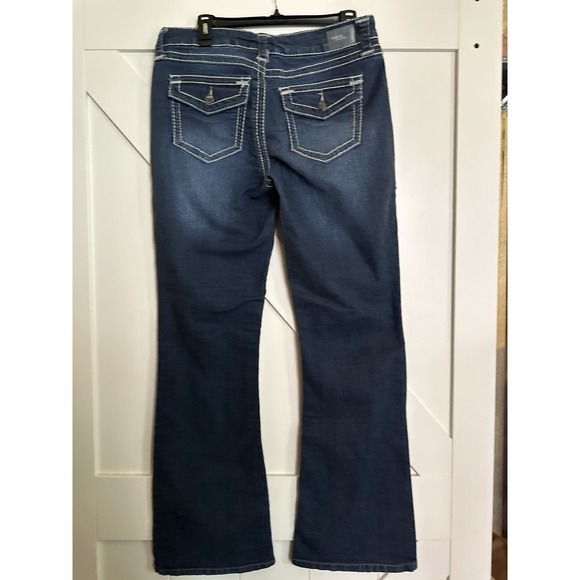 Fade to Blue Mid Rise Modern Flare Stretch Jeans Large 34Waist 32 Inseam - Picture 2 of 4